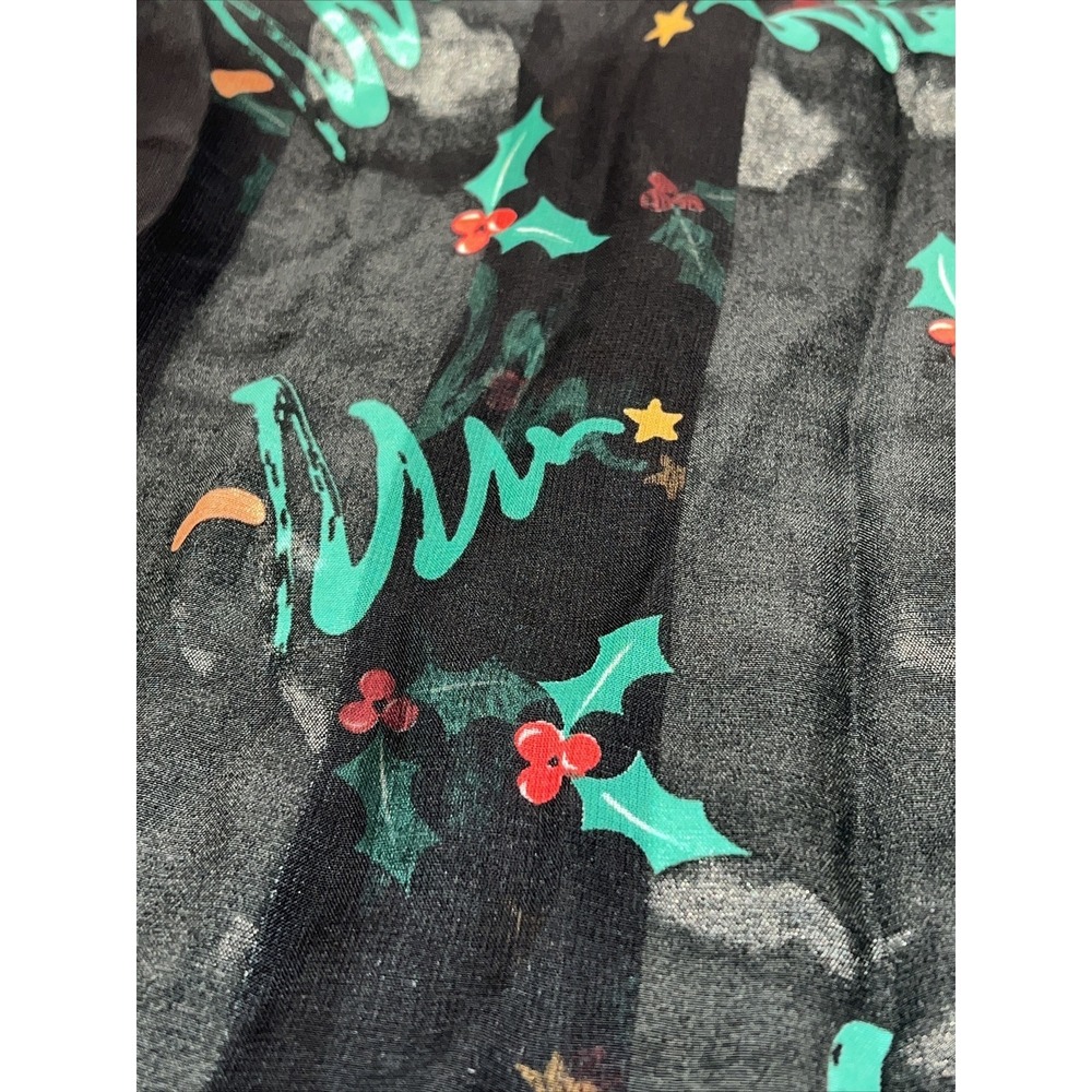 Vintage Woman's black green Christmas tree‎ Floral Christmas Scarf 60" X12"